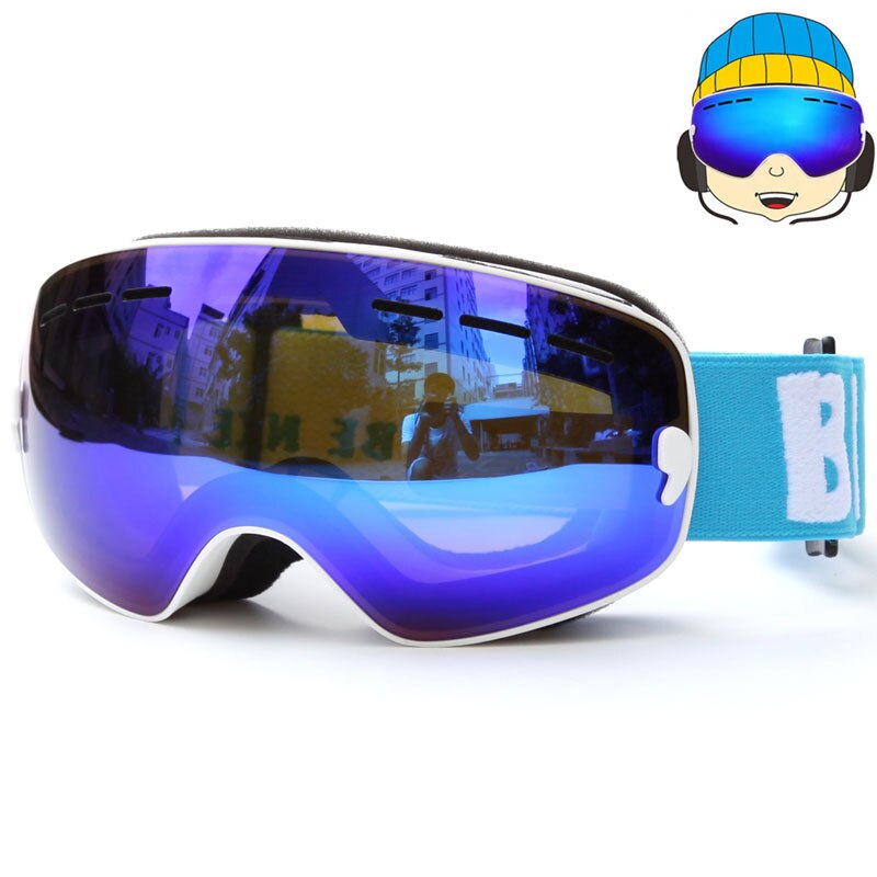 Skibrillen voor kinderen,  uv400 anti-condens snowboardbrillen, skibrillen met dubbele lens, skimaskers, winterskibrillen voor kinderen, brillen: Wit blauw