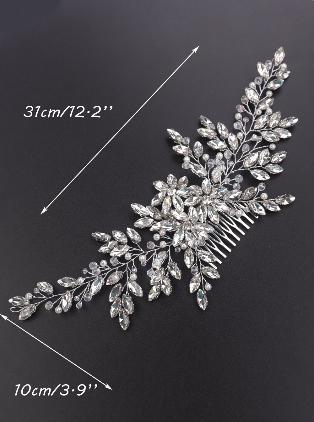 Peine grande para el pelo de novia, accesorio Vintage de plata con diamantes de imitación, perlas brillantes y cristales, tocado, pieza de cabello nupcial, boda