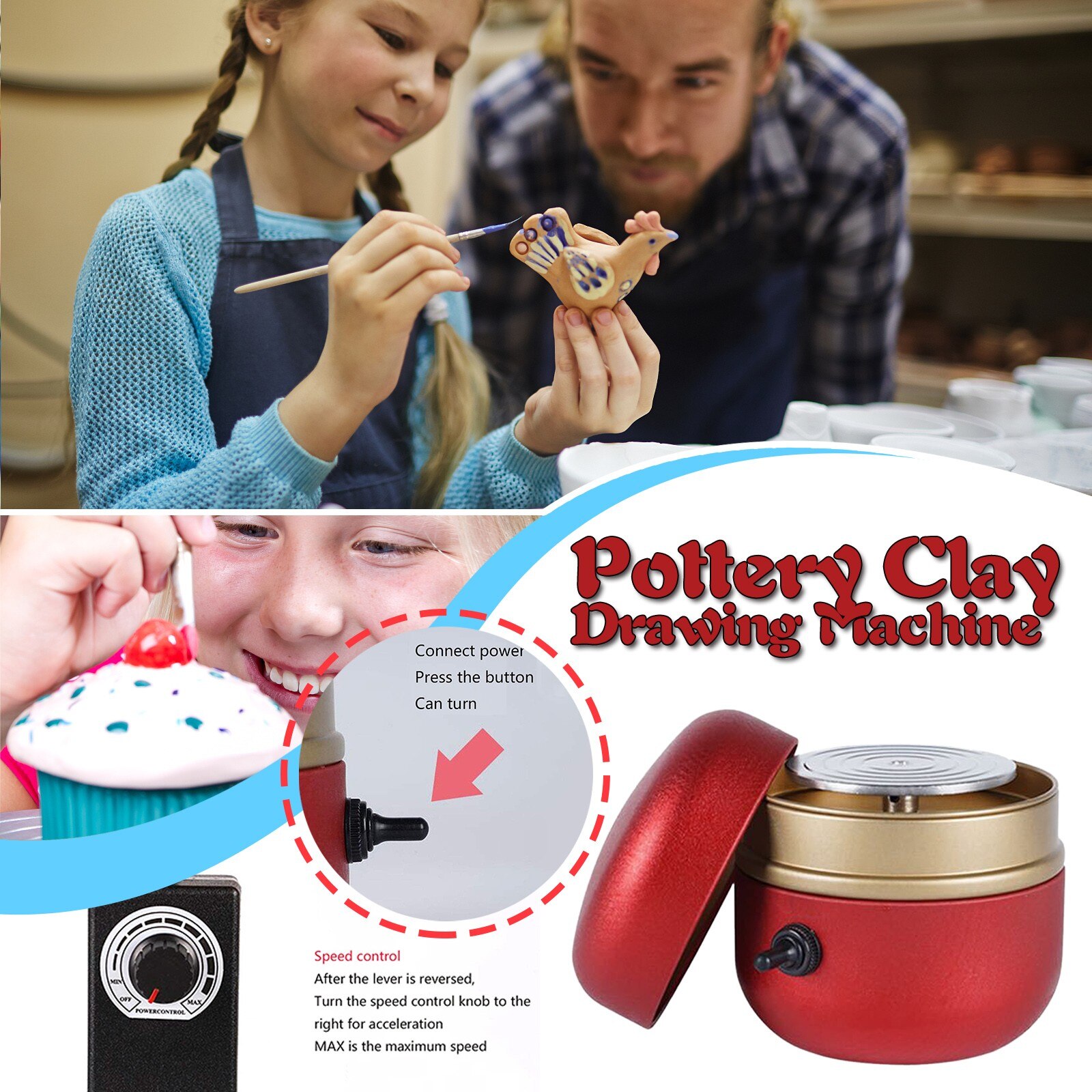 Mini Electric Pottery Wheel Ceramic Machine Work Clay Art Craft Diy Fingertip Drawing Machine Pottery Wheels#g30