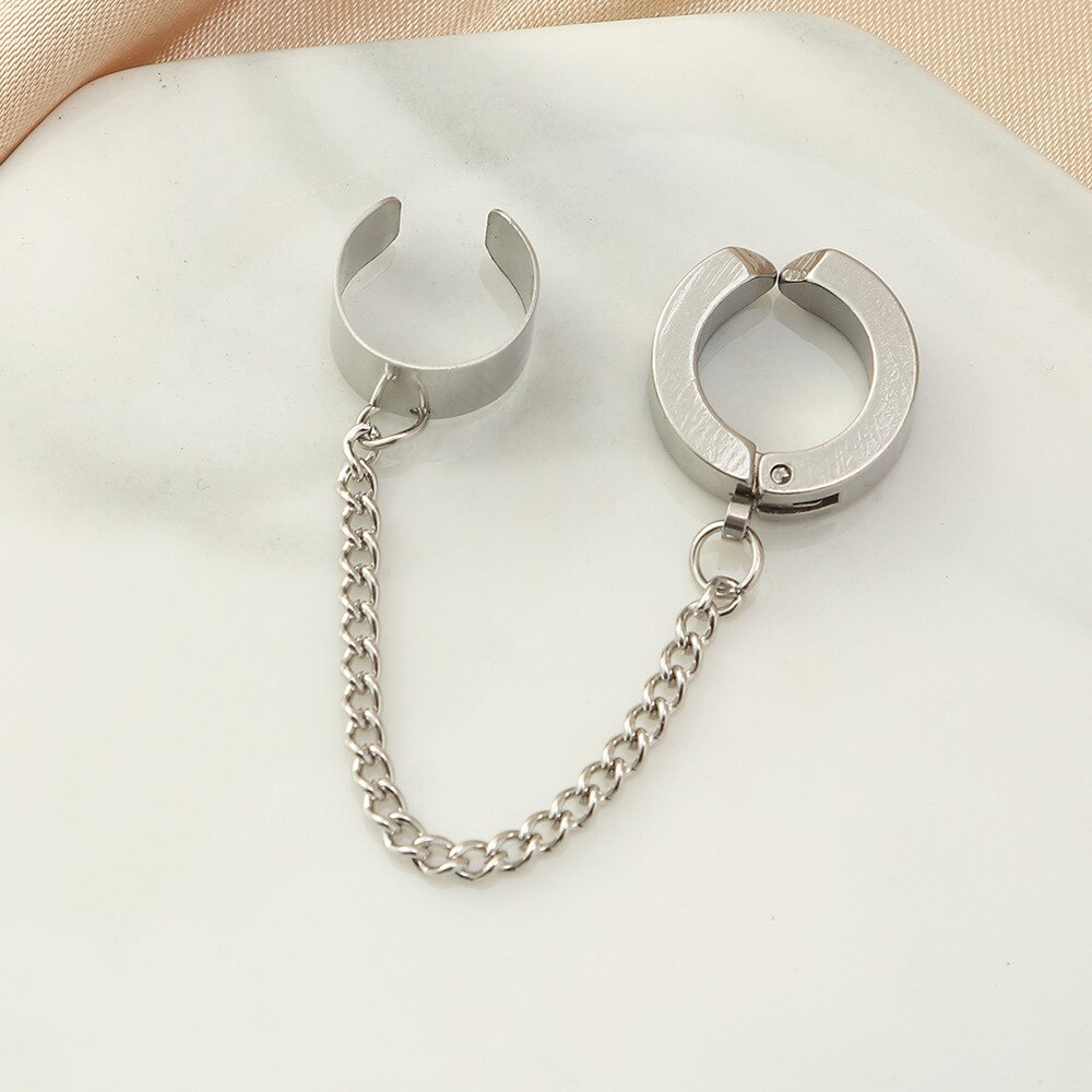 1 sztuka moda łańcuch w stylu biodro-chmiel kolczyki kość robić ucha klip gwintownica spadek mankiet podwójny łańcuch przeszywający kolczyki biżuteria dla obu płci: 02