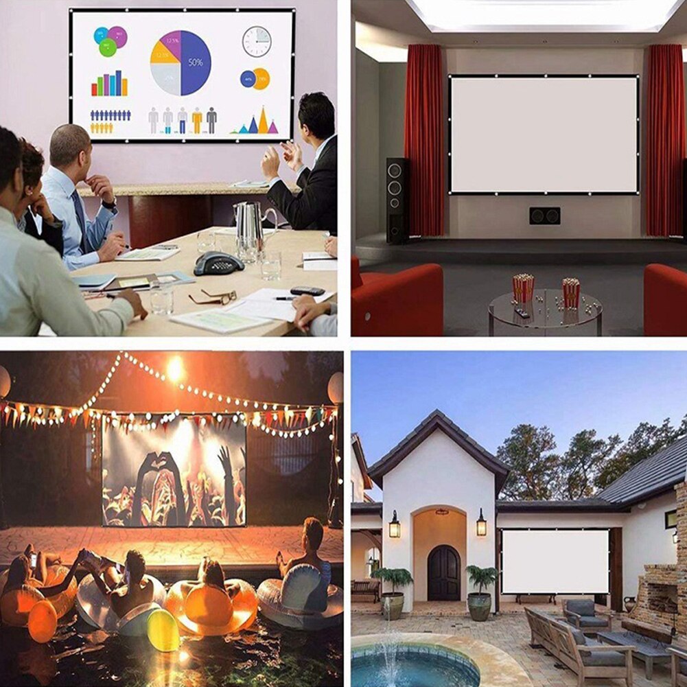 16:9 Projection Screen for Projector No Crease Home Theater HD 4K Clear Portable Foldable Easy Install White