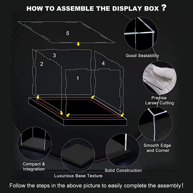 Clear Acrylic Display Case Model Display Cover Hand-Made Dust Box with Black Base for Toys Models Exhibits