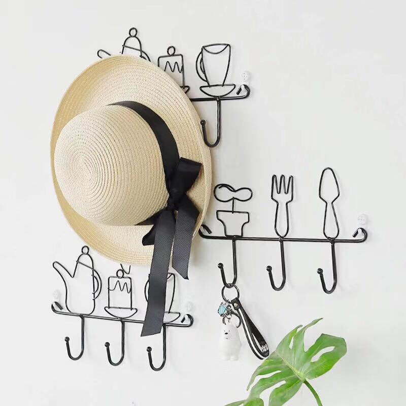 Nordic Ins Smeedijzeren Opslag Rack Sleutelhouder Muur Haken Home Decoratie Accessoires Cartoon Bestek Haken Kamer Organizer