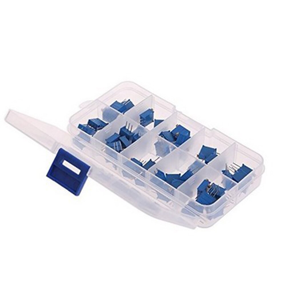 50pcs Trimmer Multiturn Variable 100 To 1M Potentiometer Adjustable Blue 3296 For Circuit Breadboard Resistor With Case