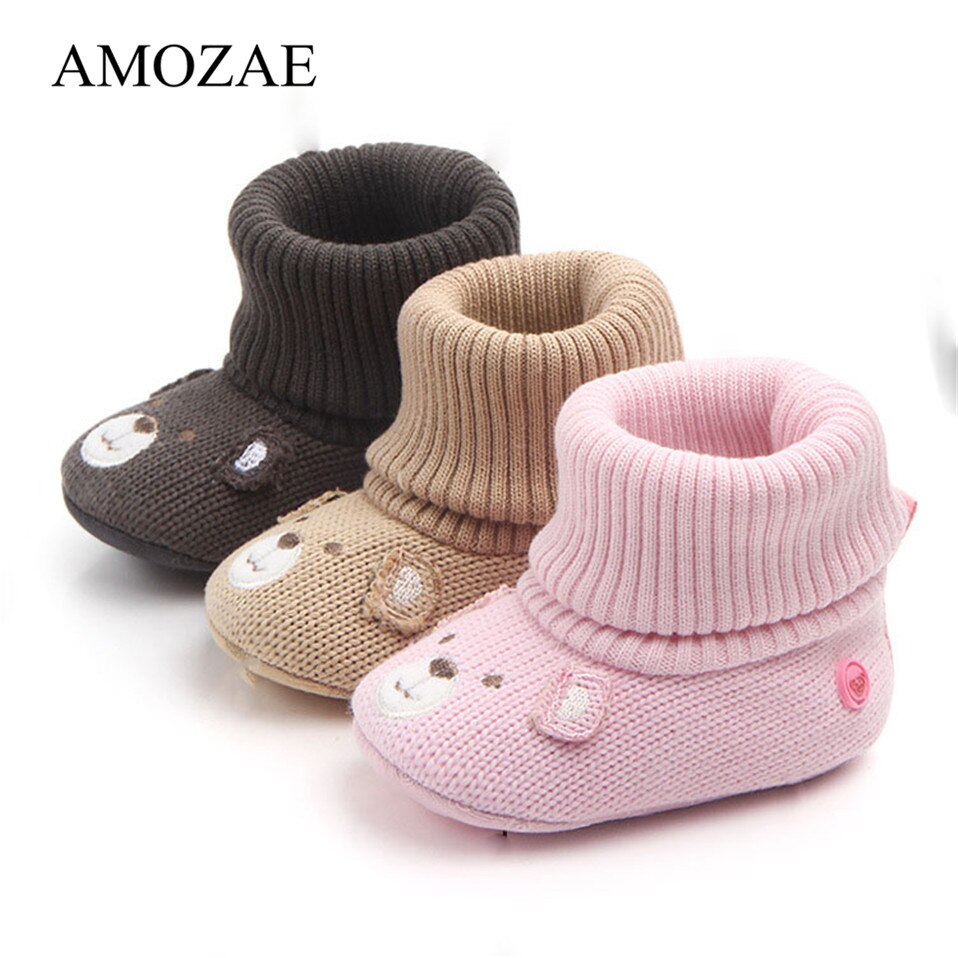 Cartoon Herfst Winter Baby Leuke Warme Schoenen Mooie Baby Laarzen Zachte Beer Wandelaars Gebreide Zachte Zolen Booties