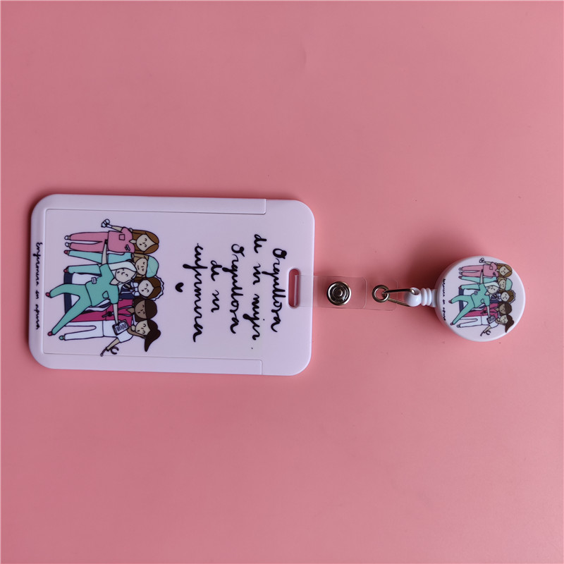 Doctor Nurse Cute Name ID Badge Holder Hard Case with Neck Lanyard Bus Card Holder Keychain Strip Set for Nurse Name Card Case: Clear