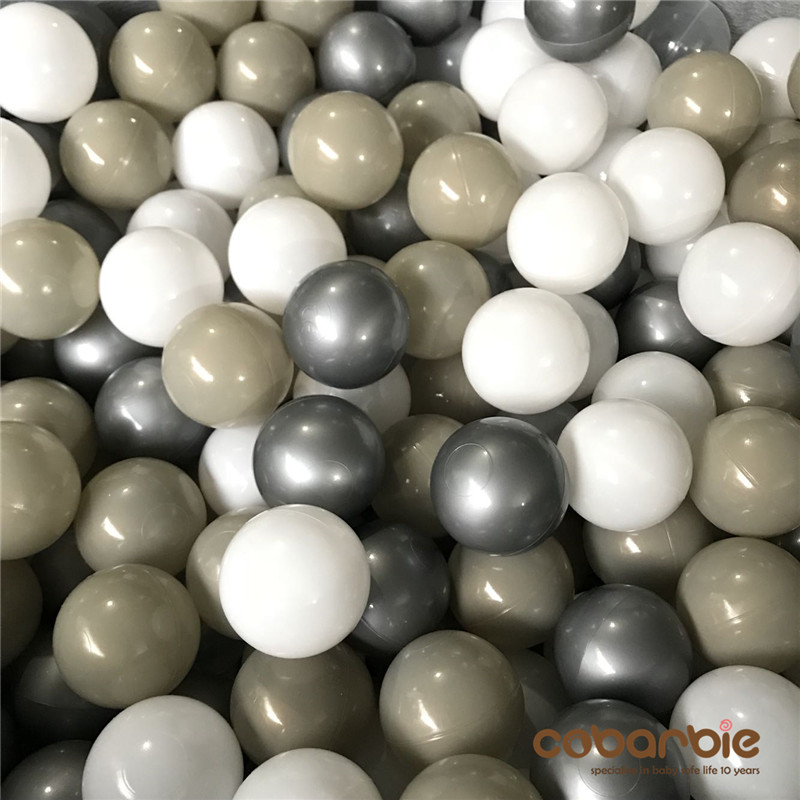 80pcs/lot Silver Grey Gold Soft Plastic ToyBalls Water Pool Ocean Wave Ball Baby Funny Toys Stress Air Ball Outdoor Fun Sports: white silver cham