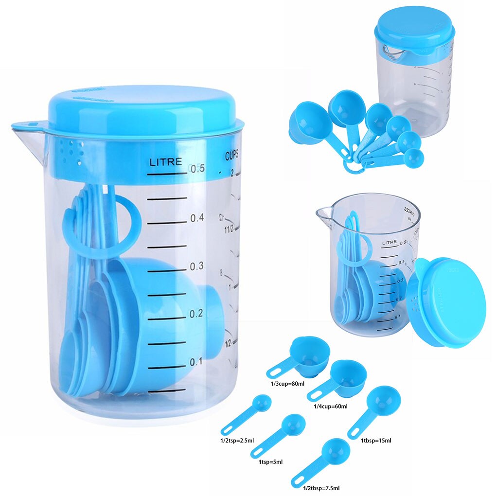 7 Pcs 2 Kleur Plastic Maatbekers En Maatlepel Scoop Handvat Keuken Meten Tool Voor Keuken Bakken Koffie