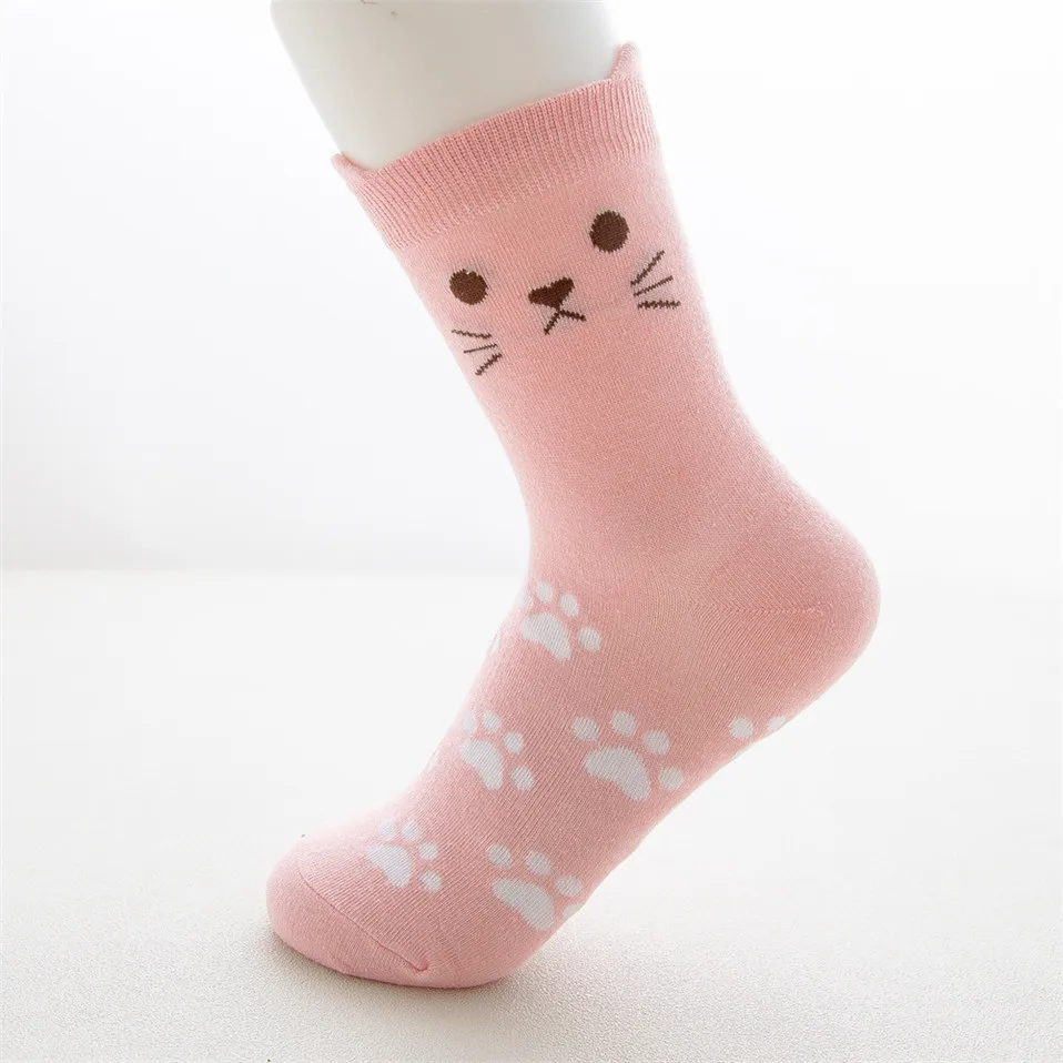 Women's Cartoon Harajuku Socks Colorful Cute Funny Happy Cat Animal 4 Season Socks for Girl Christmas: Pink