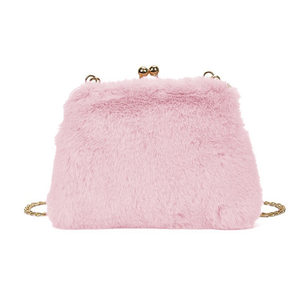 Leuke Pluche Kleine Vierkante Tas Vrouwen Handtas Casual Purse Chain Mobiele Telefoon Schouder Messenger tassen: Pink