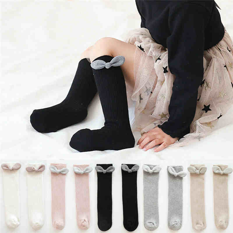 Leuke Baby Meisjes Katoen Warm Mooie Boog Kousen Ademend Peuter Knie Strakke Sokken Pure Kleur Met Boog-Knoop