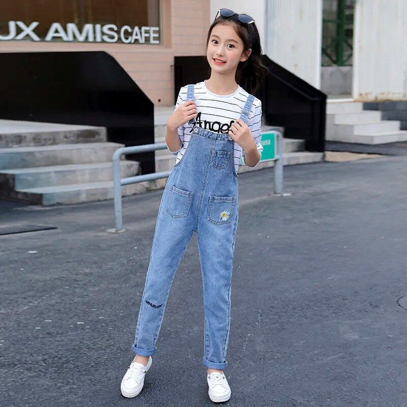 Mono vaquero y peleles para niña adolescente, pantalones vaqueros con peto, ropa para niño de 5, 6, 7, 8, 9 y 10 años