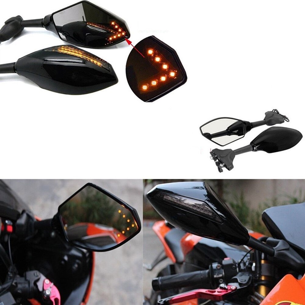 1 Pair With Amber LED Light Motorcycle Rear Mirror TURN SIGNAL Mirrors Fits for Yamaha YZF R1 R6 FZ1 FZ6 600R R3