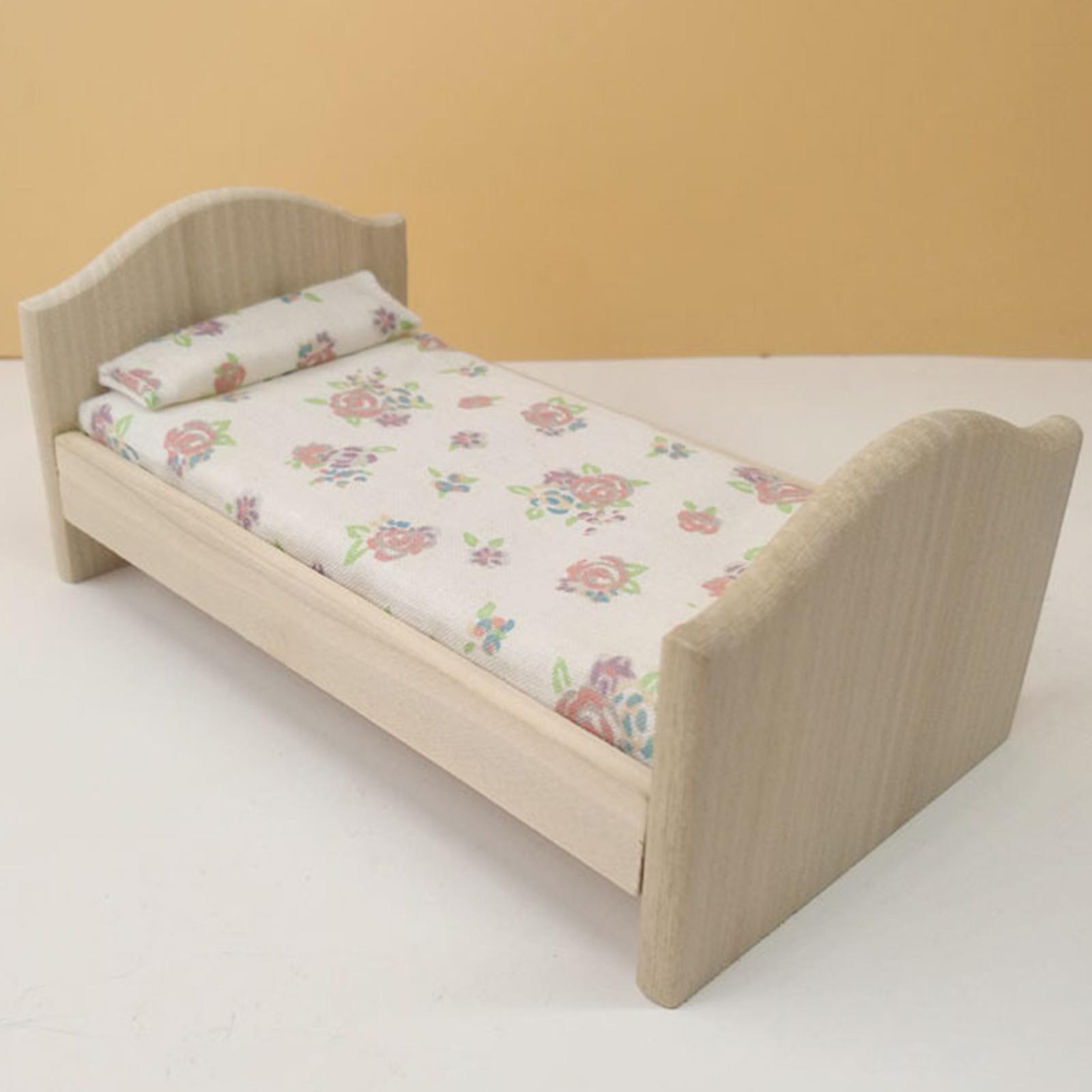 1:12 Schaal Houten Eenpersoonsbed Met Vel Slaapkamer Woonkamer Leven Scène Decoratie