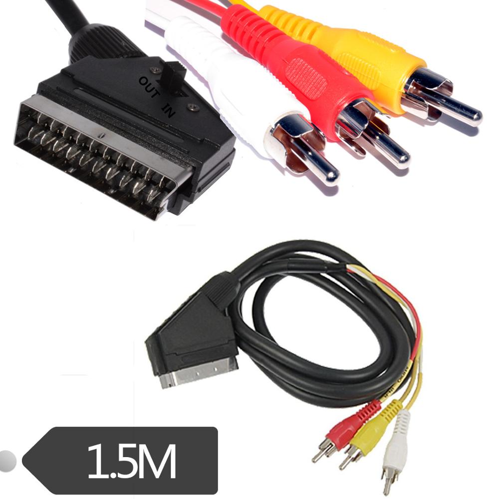 21 -stifts scart-adapter av svart  to 3 rca phono komposit s-video med in/ut-omkopplare scart-adapter av scart till rca triple 3 x phono
