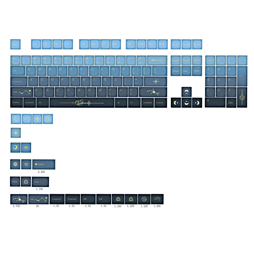 JWA-Capuchons de touches MX PBT ultra-minces, profil bas, océan nickel é d'étoiles, 61/64/75/87/96