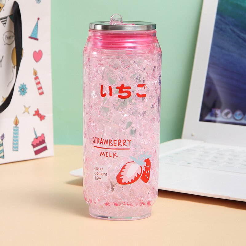 Śliczne dwuwarstwowa plastikowa butelka wody koksowniczej zgnieciona słoma lodowa 450ml kubek BPA bezpłatne naciskać pokrywa podróż oraz wycieczka Puchar prezent urodzinowy