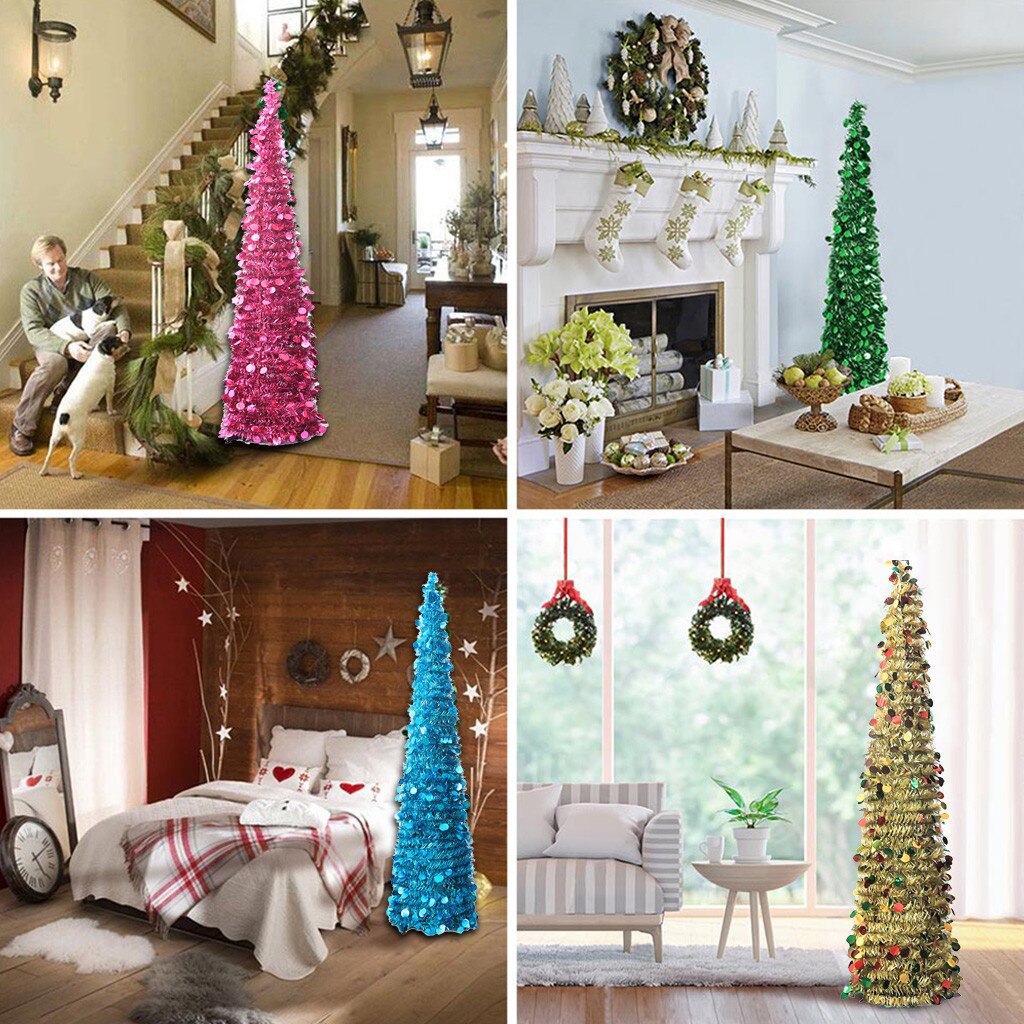 1.5M Diy Pailletten Kerstboom Popup Inklapbare Klatergoud Kunstmatige Kerstboom Met Stand