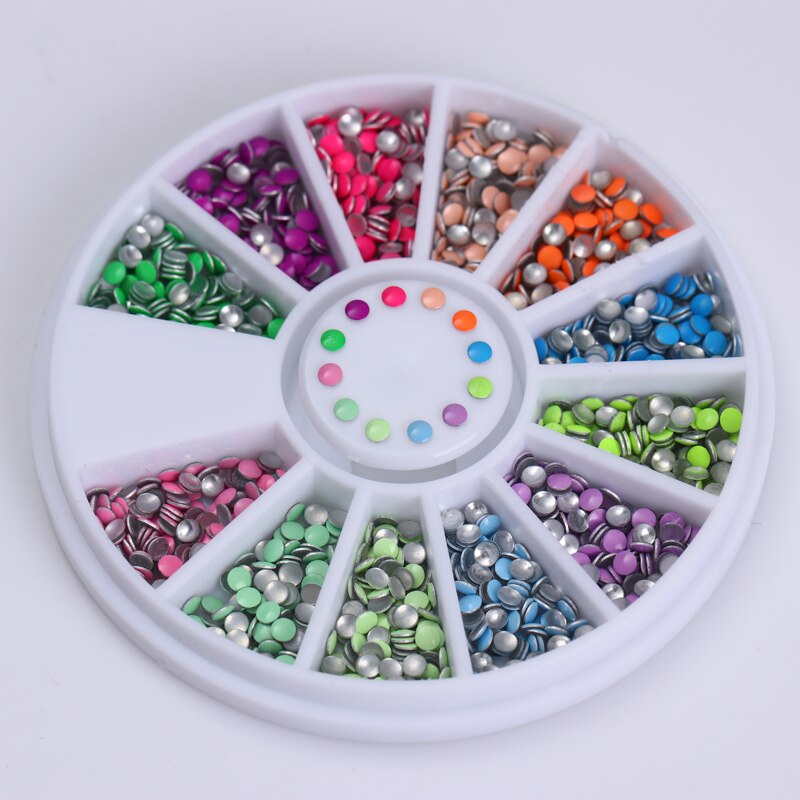 400Pcs Nail Art Studs Voor Nagels Diy Decoratie Metalen 2Mm Neon Ronde Kleurrijke Studs Uv Gel Nail Art wiel 12 Kleuren