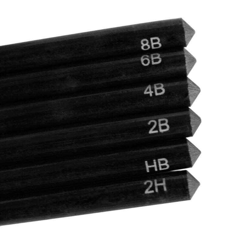 6 stk skitsepenne i rent carbon 2h/ hb /2b/4b/6b/8b træfri kulblyantsæt tegneværktøj maleudstyr