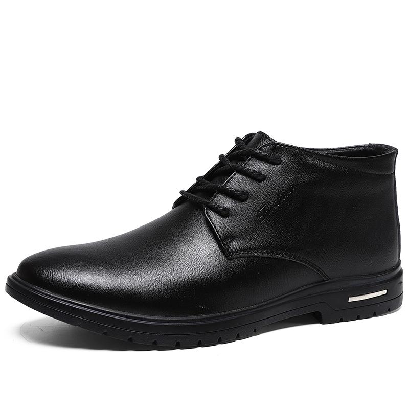 Vinter snöstövlar läder varma pälsstövlar casual plysch stövlar chelsea boots stor storlek 38-47: Svart / 8.5