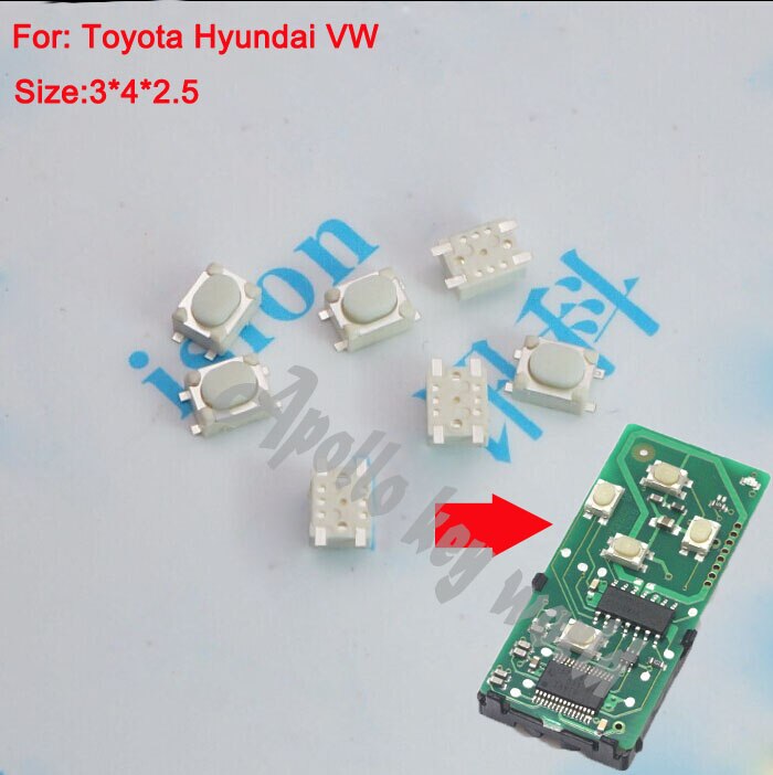 SMD Micro Switch Tactile Push Button For Toyota Hyundai VW Remote Key (3*4*2.5mm) 100PCS/lot