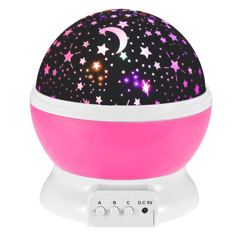 Novelty LED Rotating Star Projector Lighting Moon Starry Sky Children Baby Night Sleep Light Battery Emergency Projection Lamp: Pink