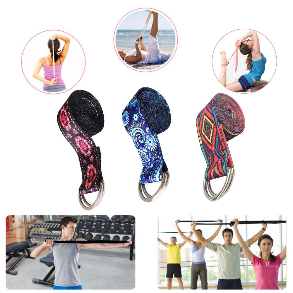 D-ring riem yoga stretch band taille been verstelbare bedrukte weerstandsband wasbare sport stretch fitness band rekwisieten