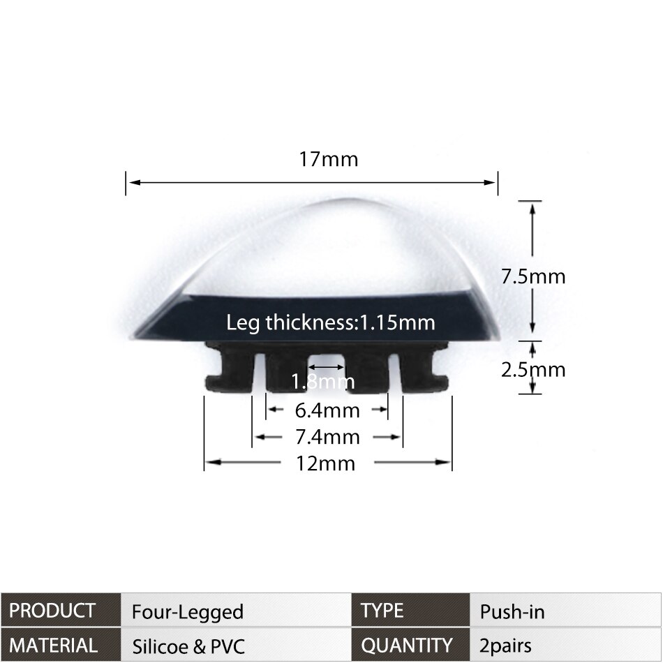 Push-in Glasses Nose Pads Soft Silicone Eyeglasses Nose Piece Anti-Slip Snap-in Nose Bridge Pads for Eye Glasses Sunglasses: Four-legged(Black)