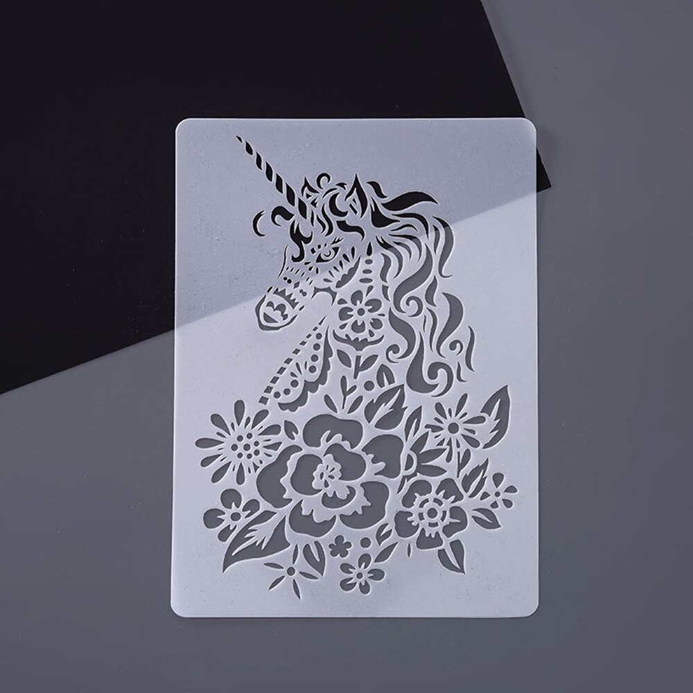 Animal Series Hollow Painting Stencils A4 Lace Ruler Drawing Template Stencils for Diy Scrapbooking Plastic: unicorn
