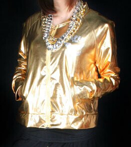de chaquetas sueltas de baile con cremallera y empalme de jazz para mujeres y hombres, unisex, de color dorado y plateado, ropa de rendimiento superior brillante: Dorado / S