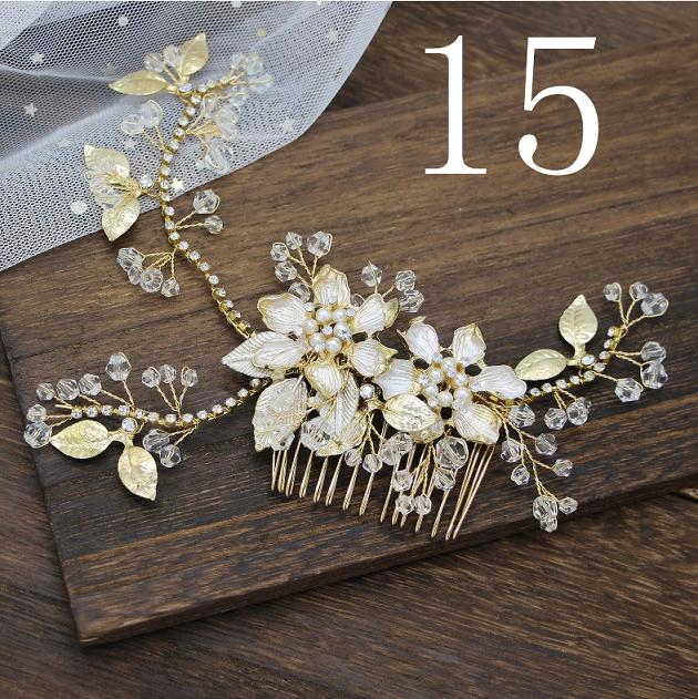 Women Bridal Ivory Red Flower Hair Comb Crystal Tiara Pearls Gorgeous Hair jewellry Wedding Party Decoration Accessories: 15