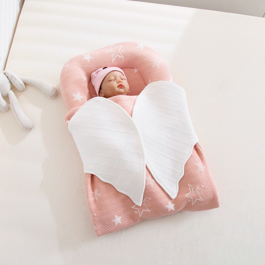 43x115cm mãe portátil abraço swaddle envolto berço para meninas meninos berços do bebê com anjo balanço cobertor cama: Pink Star
