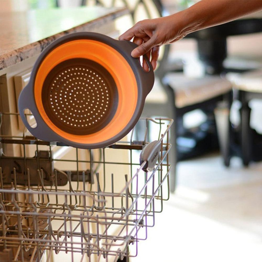 Fruit Vegetable Washing Basket Strainer Eco-Friendly Non-stick Foldable Silicone Household Colander With Handles Kitchen Tools