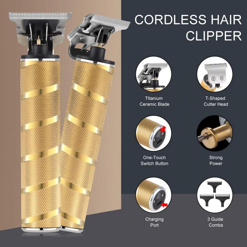 Guld sort hårklipper elektrisk ledningsfri hjemmebrug gør-det-selv salon vandtæt t-kniv trimmer skæremaskine værktøj til frisørstil