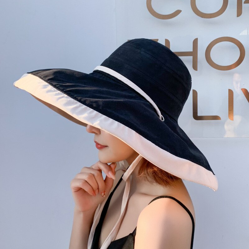 Zomer dames dubbelzijdige brede zonnehoed met grote rand voor buiten op het strand, visserspet, uv-bestendige zonnehoed, emmerhoed