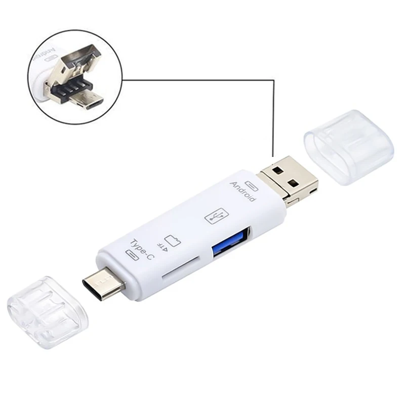 5 In 1 Multifunction Usb 2.0 Type C/Usb /Micro Usb/Tf/SD Memory Card Reader OTG Card Reader Adapter Mobile Phone Accessories: green