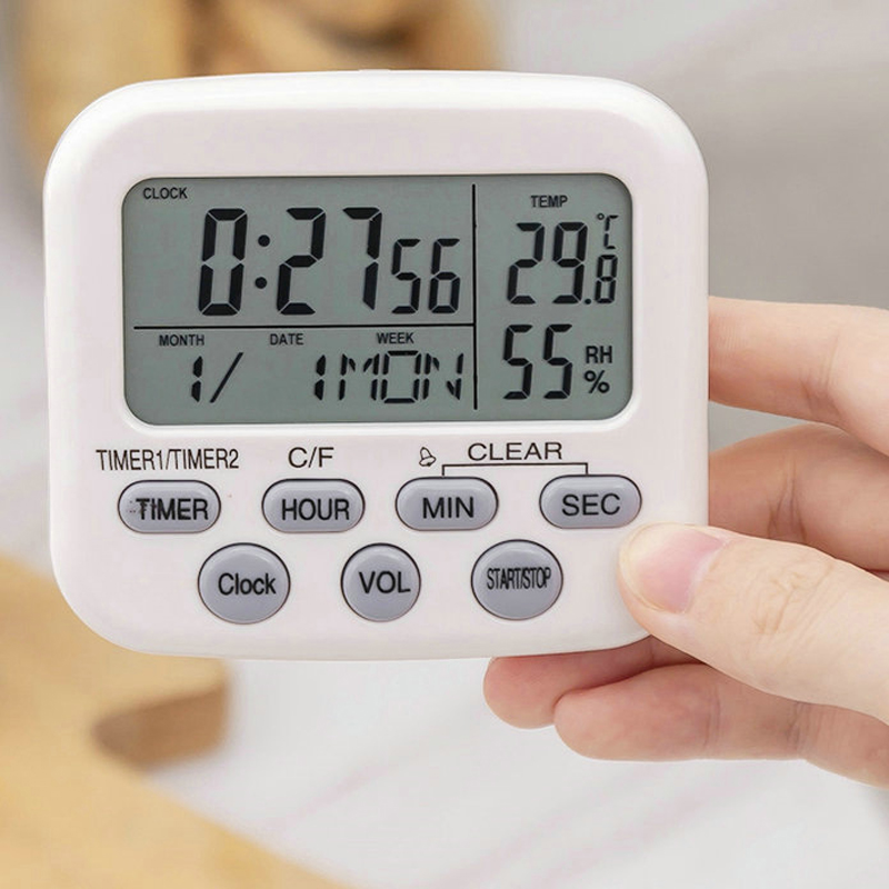 Multifunction White Timer/Thermometer/Hygrometer/Alarm Clock/Calendar Digital Electronic For Kitchen And Study