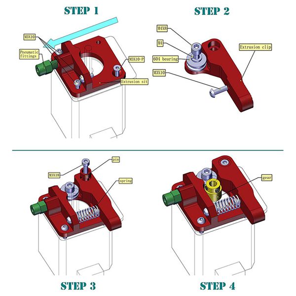 Kit de extrusora de alumínio para substituição, alimentação de extrusora creality ender 3/3 pro CR-10, CR-10S, CR-10 s4, CR-10 s5, 1.75mm righ