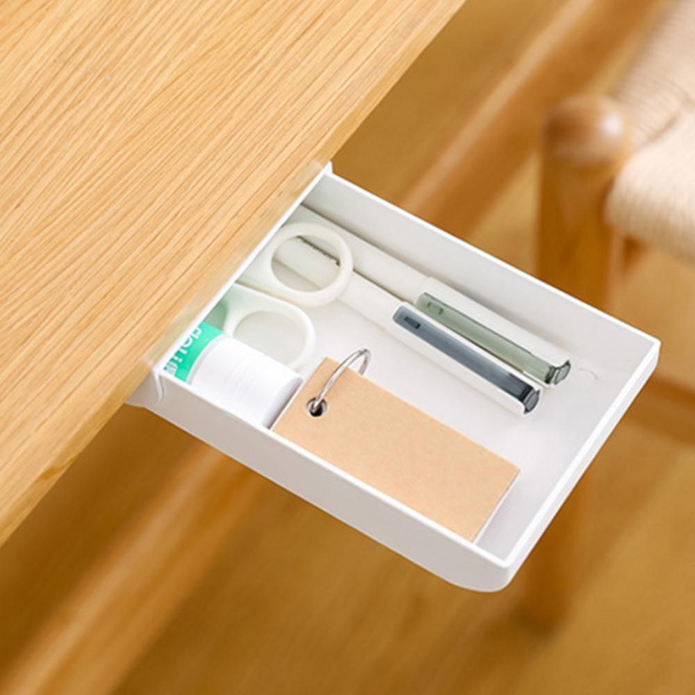 Table Storage Box Pencil Tray Self Stick Desk Up Storage Drawer Pen Set Under Holder Organizer J2R0