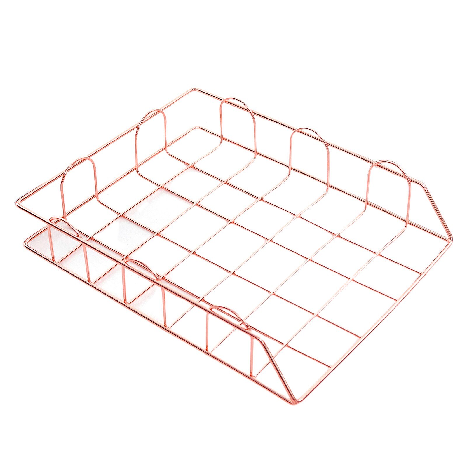 Desk Organizer File Storage Rack Metal Stackable Desktop File Shelf Magazine Newspaper Organizer: 1 tray Rose Gold