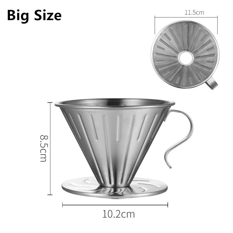 Rustfritt stål kaffedråper motor  v60 stil kaffe drypp filter kopp kaffe filter te slagg trakt hånd slagg dobbelt filter: L