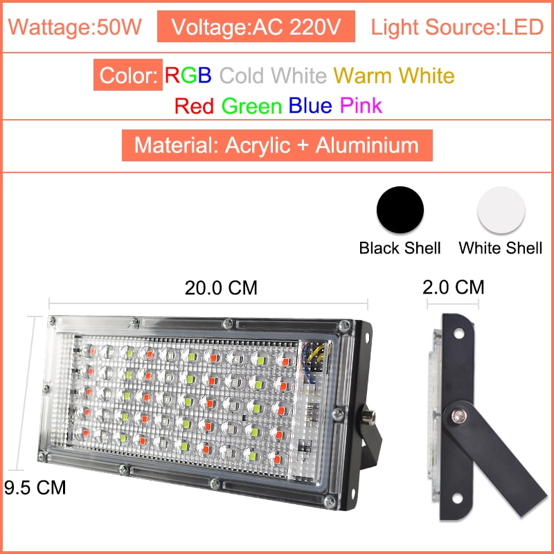 LED Flood Light 50W 100W RGB Led Floodlight Remote control COB chip LED street Lamp AC220V 240V waterproof IP65 outdoor Lighting