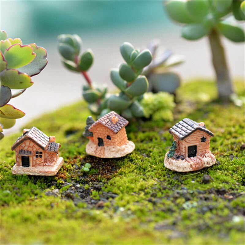 3Pcs Diy Micro Fairy Tuin Beeldjes Kawaii Hout Board Huis Miniaturen/Terrarium Poppenhuis Decor/Vetplanten Ornamenten willekeurige