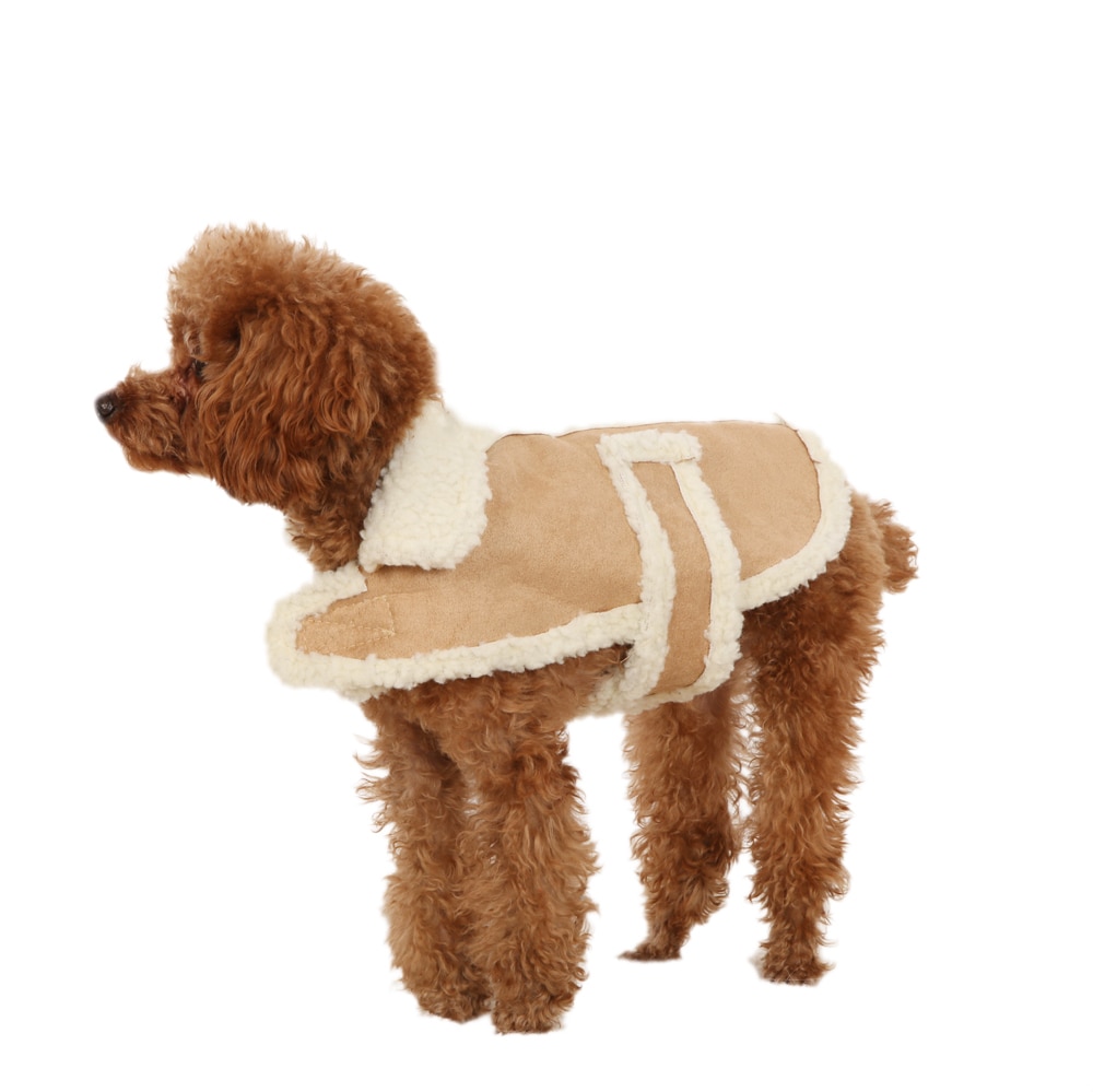 Hond Kleren Hond Lamswol Kostuums Beige bruin Kleding Suède Stof 5 Maten Grote Doggie