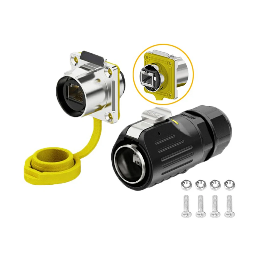 EW-LP24 Industrial Waterproof M24 Plug Socket Panel Mount Signal Ethernet Network RJ45 Connector Adapter IP67: MULTI