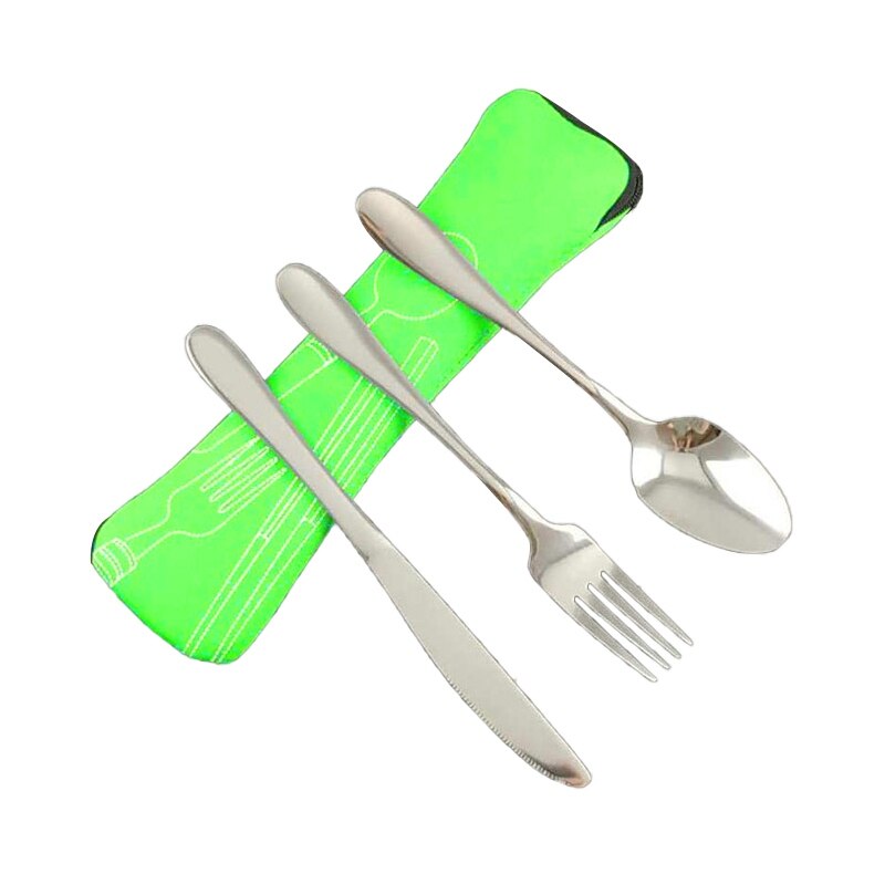 3 pz/impostato Portatile Posate in Acciaio Inox Forchetta Cucchiaio taglierina Utensili Da Cucina Posate per Il Campeggio Esterno di picnic: verde