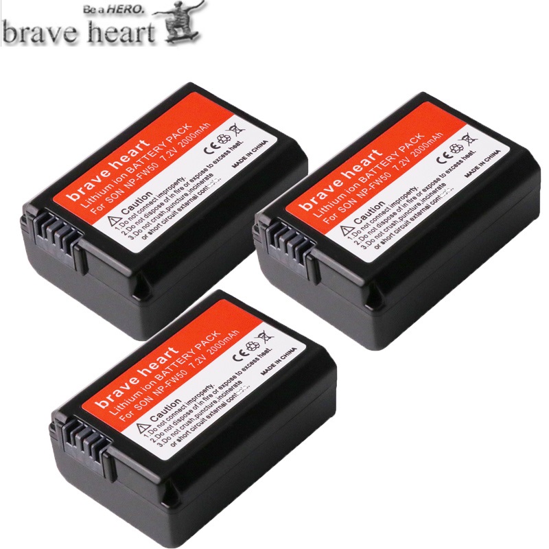 Brave heart-batería 4x NP-FW50 NP FW50 NPFW50, para Sony NEX 5T 5R 5TL 5N 5C 5CK A7R A7 F3 3N 3CA55 A37 A5000: 3battery