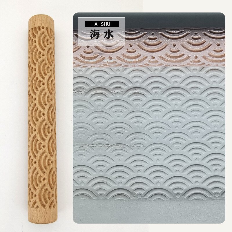1 Stuks Aardewerk Klei Handgemaakte Houten Textuur Klei Rolling Bloem Stick Rolling Klei Steen Stok Boom Patroon Klei Tool: seawater