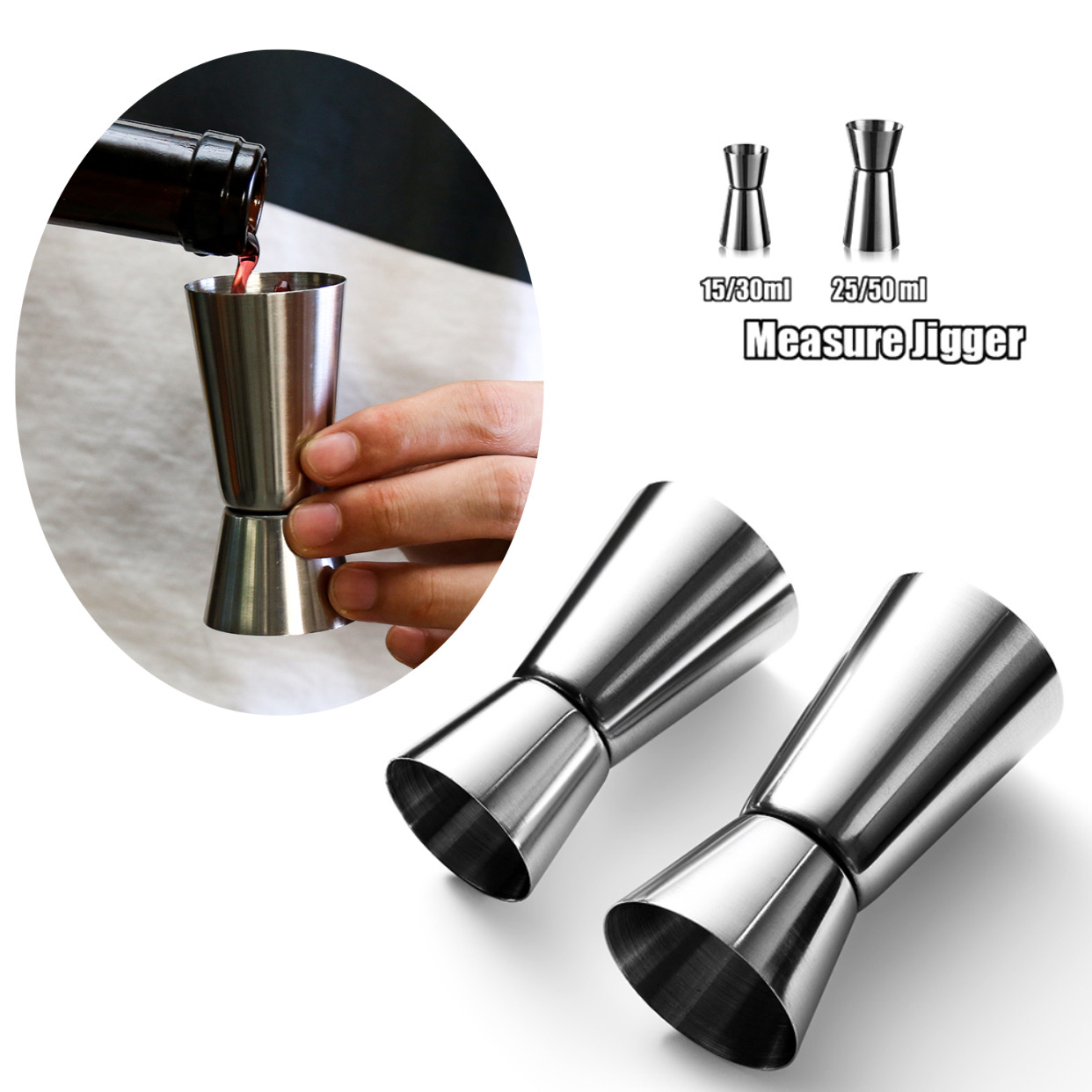 15/30ml or 20/40ml Stainless Steel Cocktail Shaker Measure Cup Dual Shot Drink Spirit Measure Jigger Kitchen Bar Gadgets